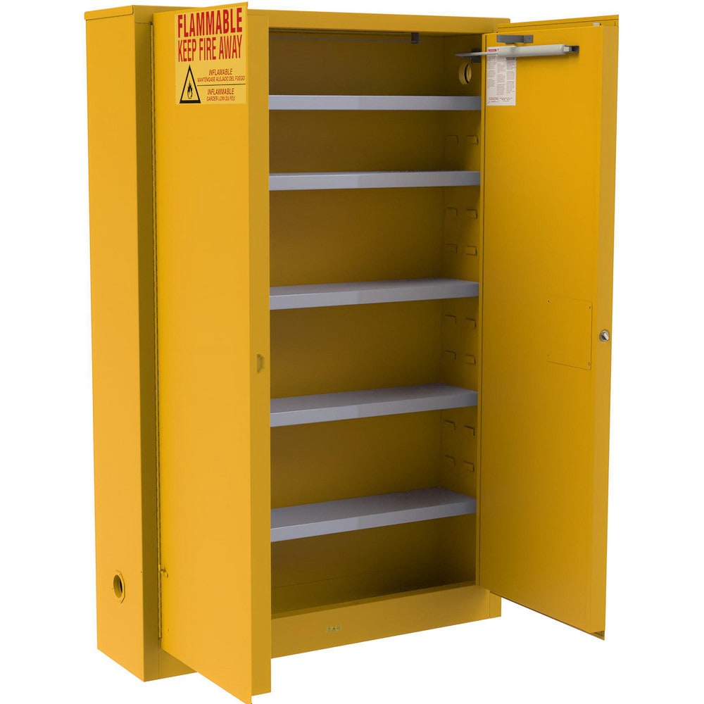 Flammable & Hazardous Storage Cabinets:  30.000 gal Drum, 2.000 Door,  5 Shelf,  Self Closing,  Safety Yellow