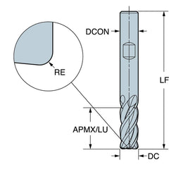 .055 x 1/8 x .082 LOC x 2-1/2 OAL (.275'' Reach) 3 Flute Miniature Solid Carbide Ball Nose End Mill-AlTiN