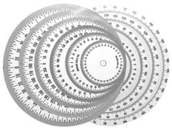 Graduated Dial Rules; Diameter (Inch): 5; Reading Direction: Dual Direction; Graduation (Degrees): 1.00; Hole Diameter (Inch): 11/32; Color: White