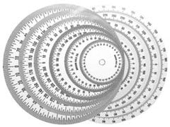 Graduated Dial Rules; Diameter (Inch): 4; Reading Direction: Dual Direction; Graduation (Degrees): 1.00; Hole Diameter (Inch): 11/32; Color: White