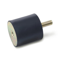 Vibration Isolators; Isolator Type: Plate/Stud; Insert Material: Zinc-Plated Steel; Isolator Material: Natural Rubber; Maximum Load Capacity: 965.30 N; Top Diameter: 25.00; Bottom Diameter: 25; Thread Size: 1/4-20; Overall Width: 25 mm