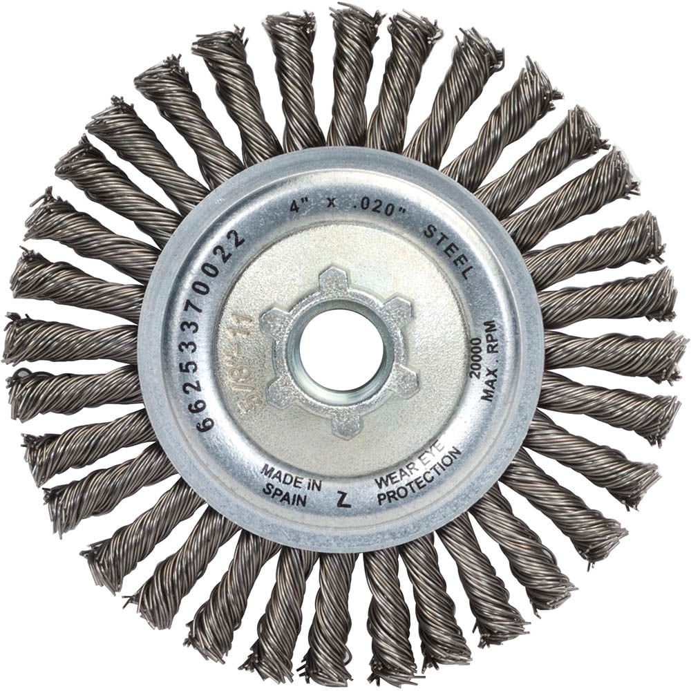 Wheel Brush: 4" Wheel Dia, 3/16" Face Width, 0.0200" Wire Dia