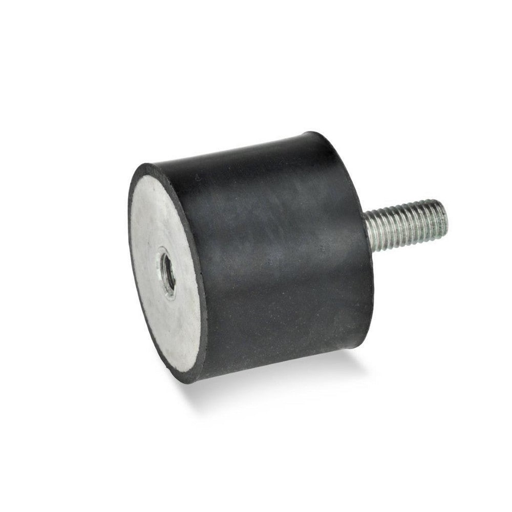 Vibration Isolators; Isolator Type: Plate/Stud; Insert Material: Zinc-Plated Steel; Isolator Material: Natural Rubber; Maximum Load Capacity: 325.00 N; Top Diameter: 15.00; Bottom Diameter: 15; Thread Size: M4x0.7; Overall Width: 15 mm