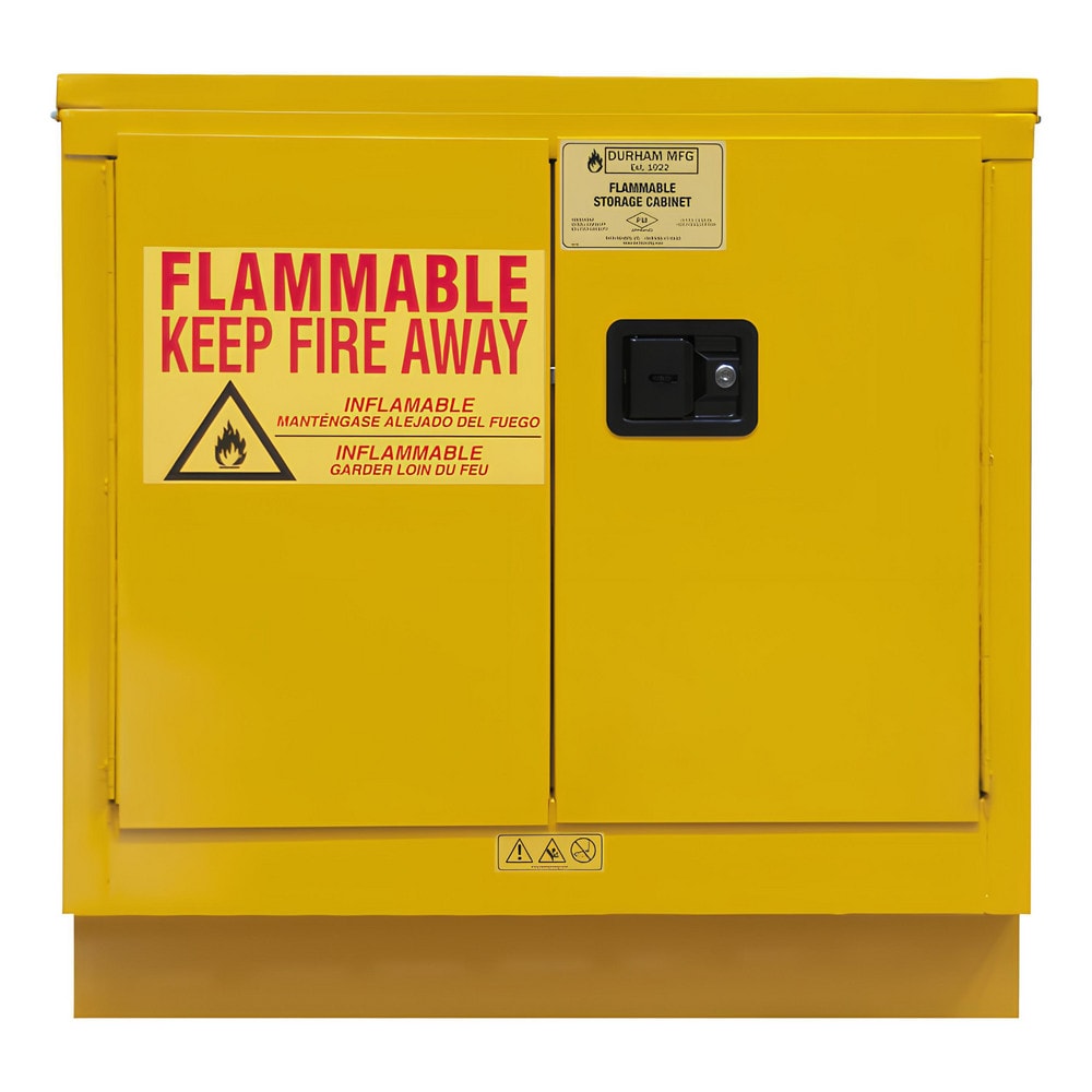 Flammable & Hazardous Storage Cabinets:  22.000 gal Drum, 2.000 Door,  1 Shelf,  Manual Closing,  Safety Yellow