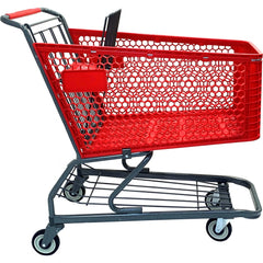 Shopping Cart Utility Cart: 43" Long, 23-19/64" Wide, Plastic, 298.000 lb Capacity, Red