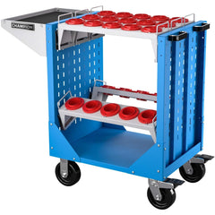 CNC Storage Carts; Style: CAT; Taper Size: CAT50; Tool Type: CAT; Caster Type: Swivel, Fixed; Color: Bright Blue; Tool Capacity: 3600; Material: Steel; Load Capacity (Lb.