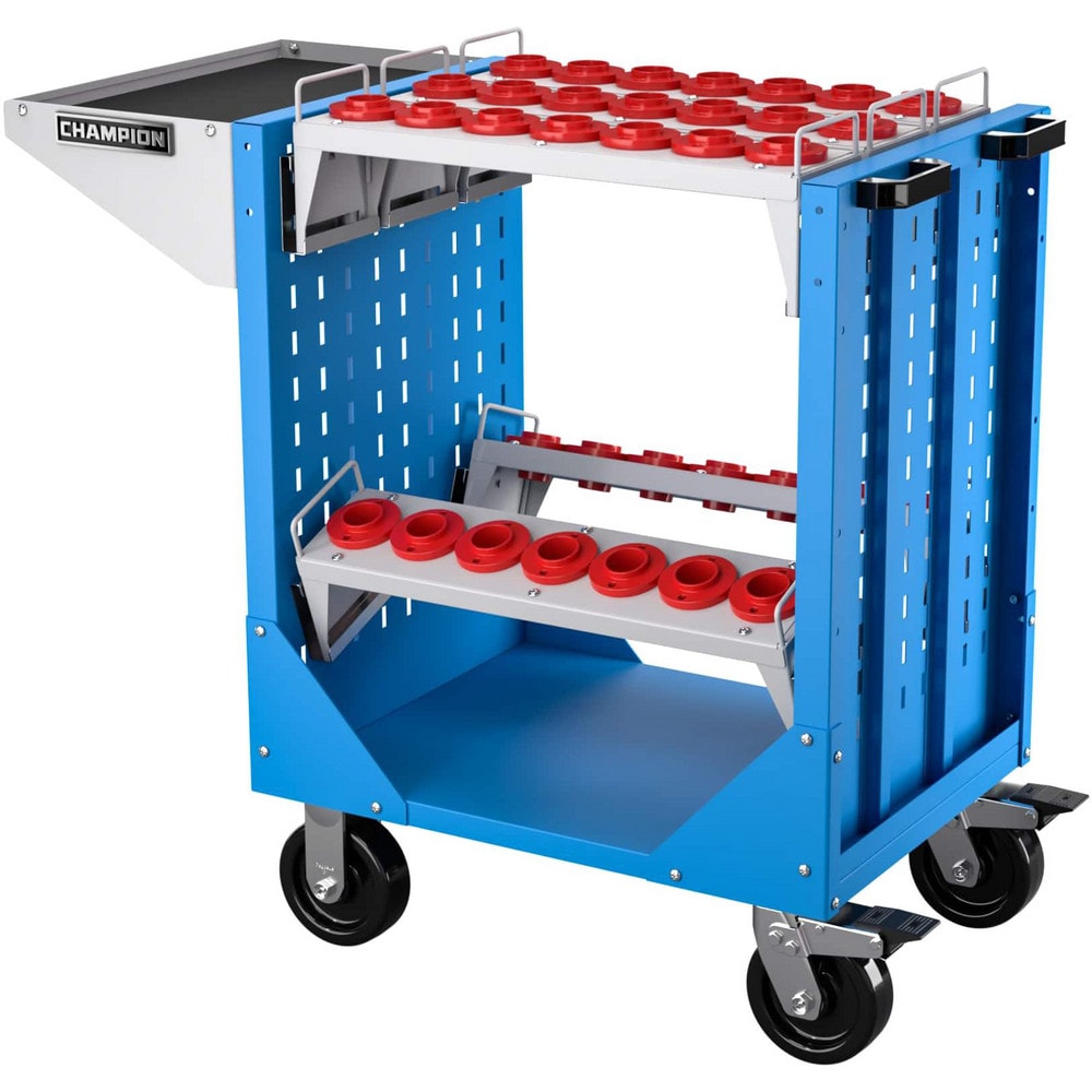 CNC Storage Carts; Style: CAT; Taper Size: CAT40; Tool Type: CAT; Caster Type: Swivel, Fixed; Color: Bright Blue; Tool Capacity: 3600; Material: Steel; Load Capacity (Lb.