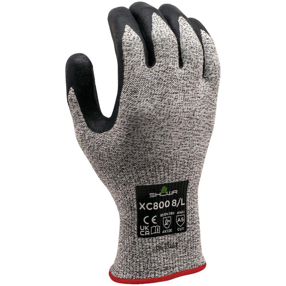 Cut & Abrasion-Resistant Gloves: SHOWA XC800, Size X-Large, ANSI Cut A5, ANSI Puncture 0, Nitrile, HPPE & Steel