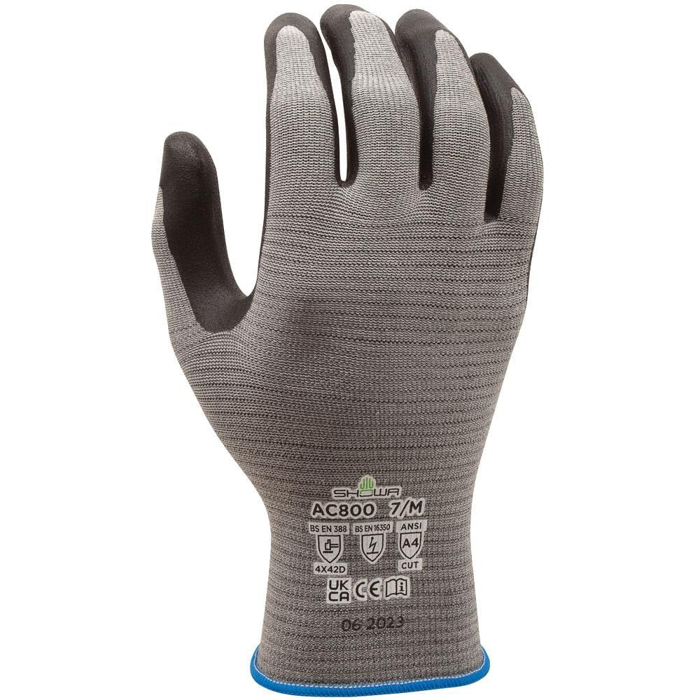 Cut-Resistant Gloves: SHOWA AC800, Size Small, ANSI Cut A4, ANSI Puncture 0, Micropore Nitrile, Engineered Yarn & Microfiber