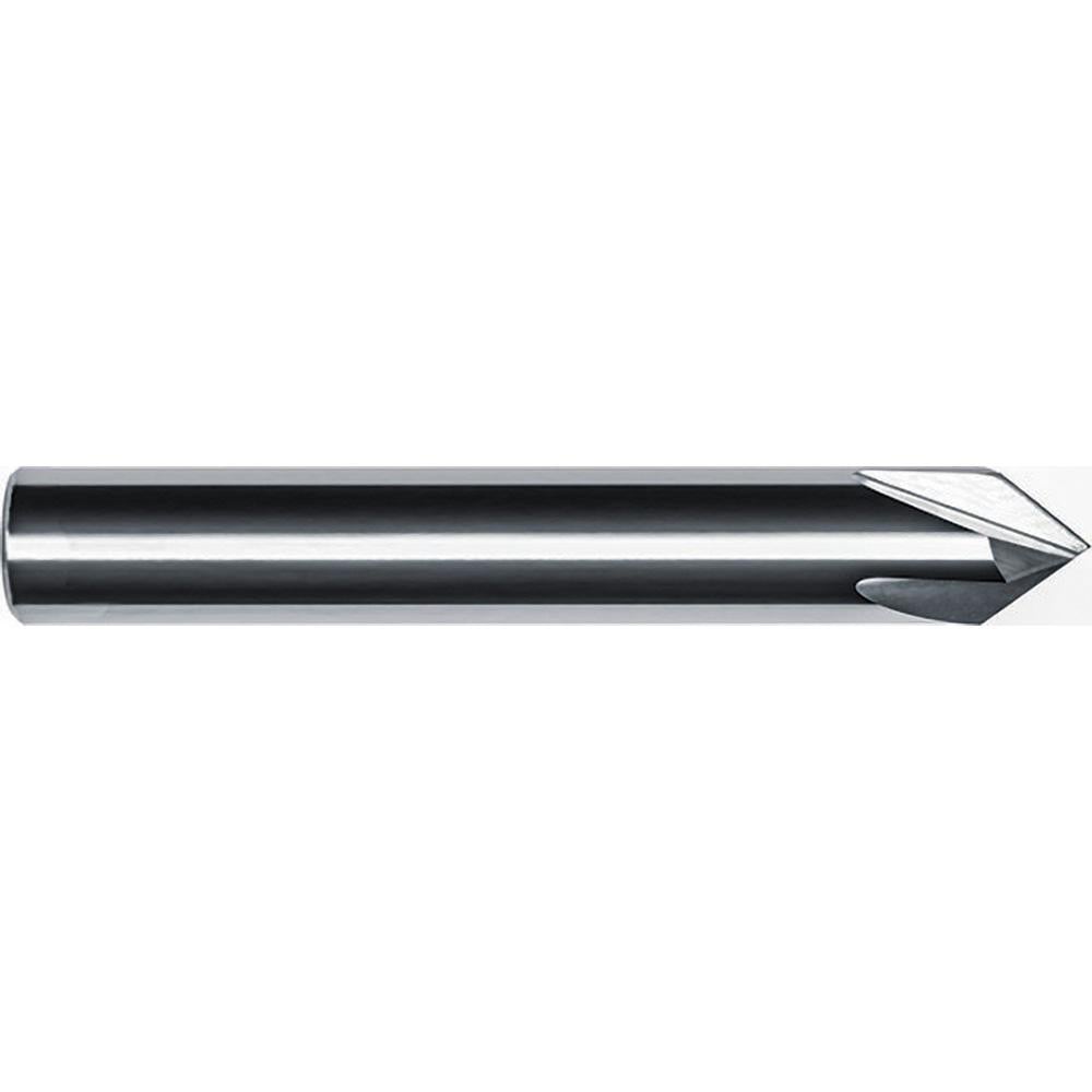 Chamfer Mill: 1/4" Dia, 1/4" Shank Dia, 60.00 deg, 4 Flute, Solid Carbide, Single End