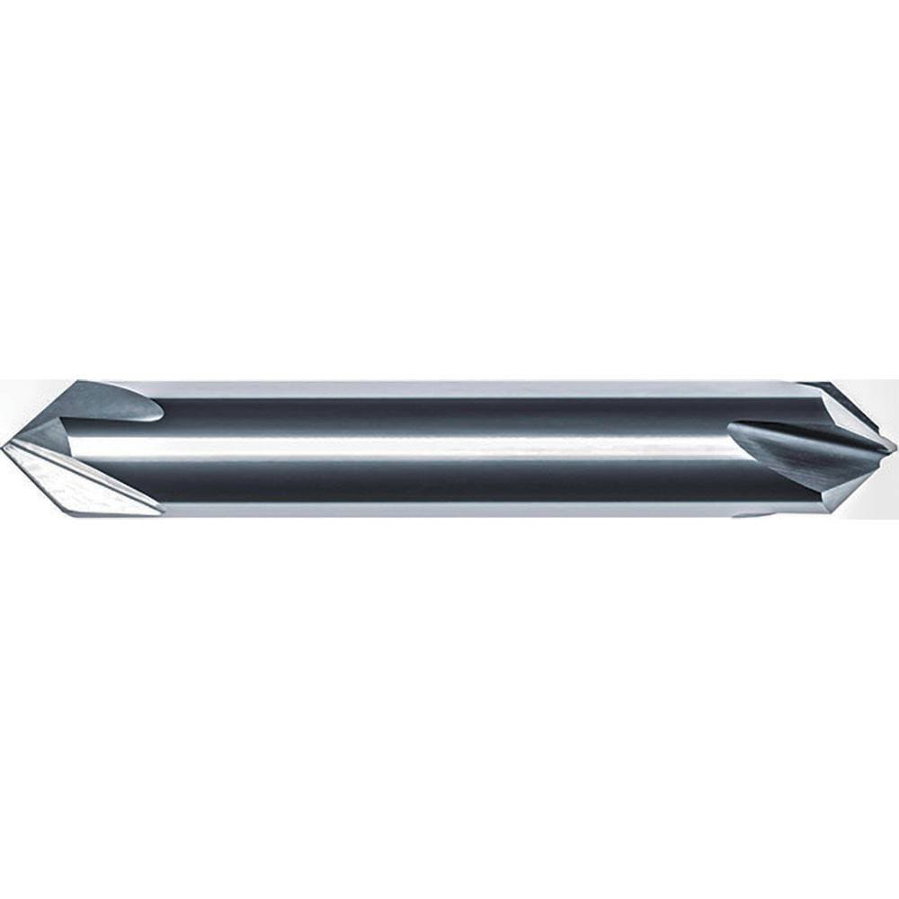 Chamfer Mill: 1/2" Dia, 1/2" Shank Dia, 60.00 deg, 4 Flute, Solid Carbide, Double End