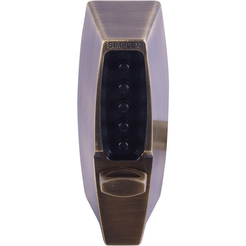 Deadbolts; Deadbolt Type: Deadbolt; Lock Type: Push Button; Key Type: Keyless; Mount Type: Surface; Material: Metal; Minimum Door Thickness: 1.375 in; Maximum Door Thickness: 2.25; Finish: Satin Brass