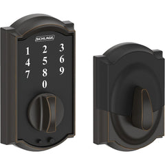 Deadbolts; Deadbolt Type: Deadbolt; Lock Type: Push Button; Key Type: Key Codeable; Mount Type: Surface; Material: Metal; Minimum Door Thickness: 1.375 in; Maximum Door Thickness: 1.75; Finish: Antique Bronze