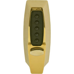 Deadbolts; Deadbolt Type: Deadbolt; Lock Type: Push Button; Key Type: Keyless; Mount Type: Surface; Material: Metal; Minimum Door Thickness: 1.375 in; Maximum Door Thickness: 2.25; Finish: Bright Brass