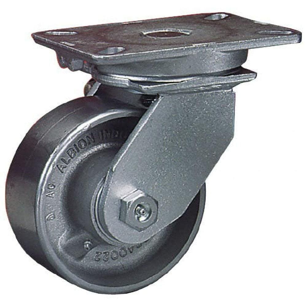 Swivel Top Plate Caster: Cast Iron, 6" Wheel Dia, 3" Wheel Width, 2,800 lb Capacity, 8" OAH