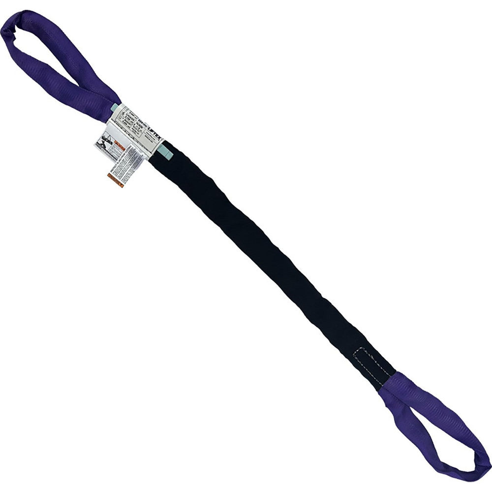 Eye & Eye Round Sling: 4' Long, 2600 lb Vertical Capacity, 2100 lb Choker Capacity