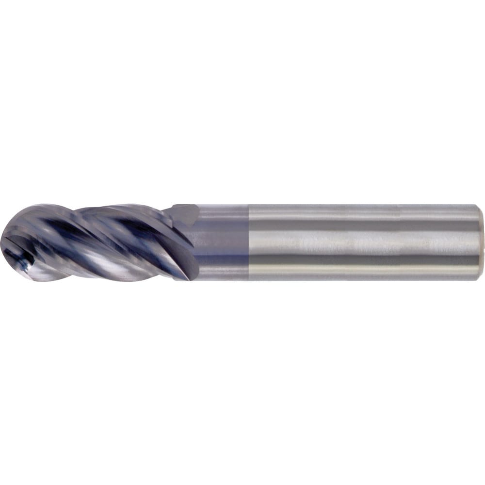 Ball End Mill: 3/16" Dia, 7/16" LOC, 4 Flute, High Speed Steel