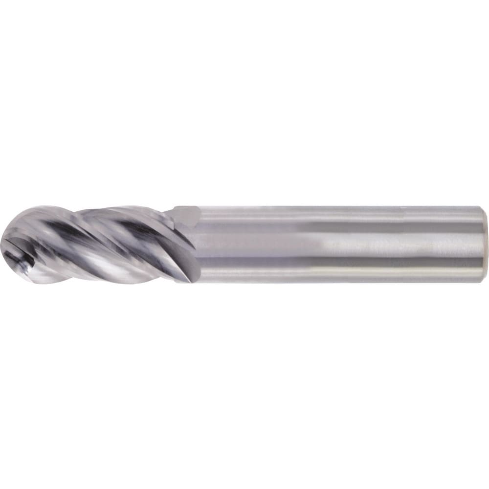 Ball End Mill: 1/2" Dia, 1" LOC, 4 Flute, High Speed Steel