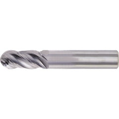 Ball End Mill: 1" Dia, 2-1/4" LOC, 4 Flute, High Speed Steel