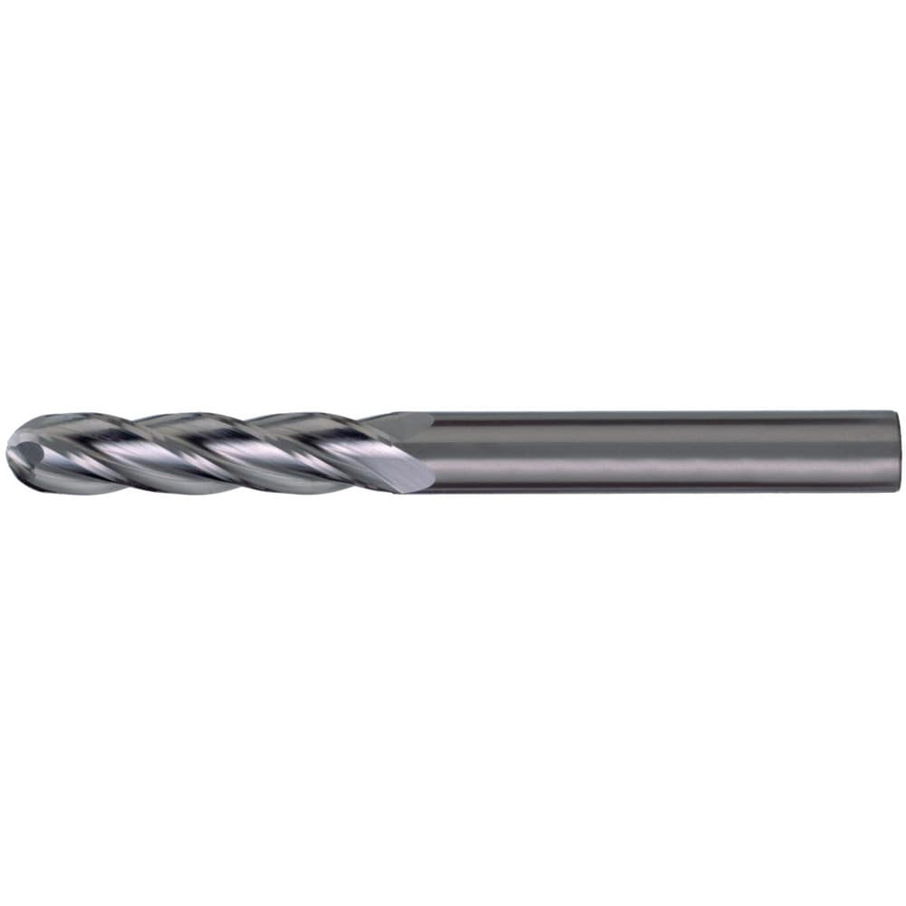 Ball End Mill: 3/8" Dia, 1-3/4" LOC, 4 Flute, Solid Carbide