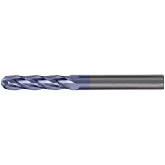 Ball End Mill: 3/8" Dia, 1-1/2" LOC, 4 Flute, Solid Carbide