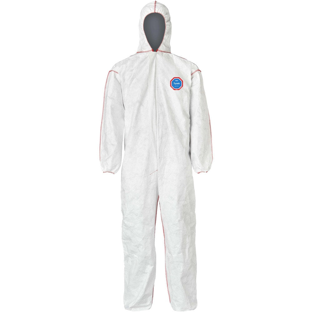 Disposable Coveralls: Particle Protection Protection, Size 3X-Large, Tyvek 400 SFR, Storm Flap, Zipper & Serged Closure