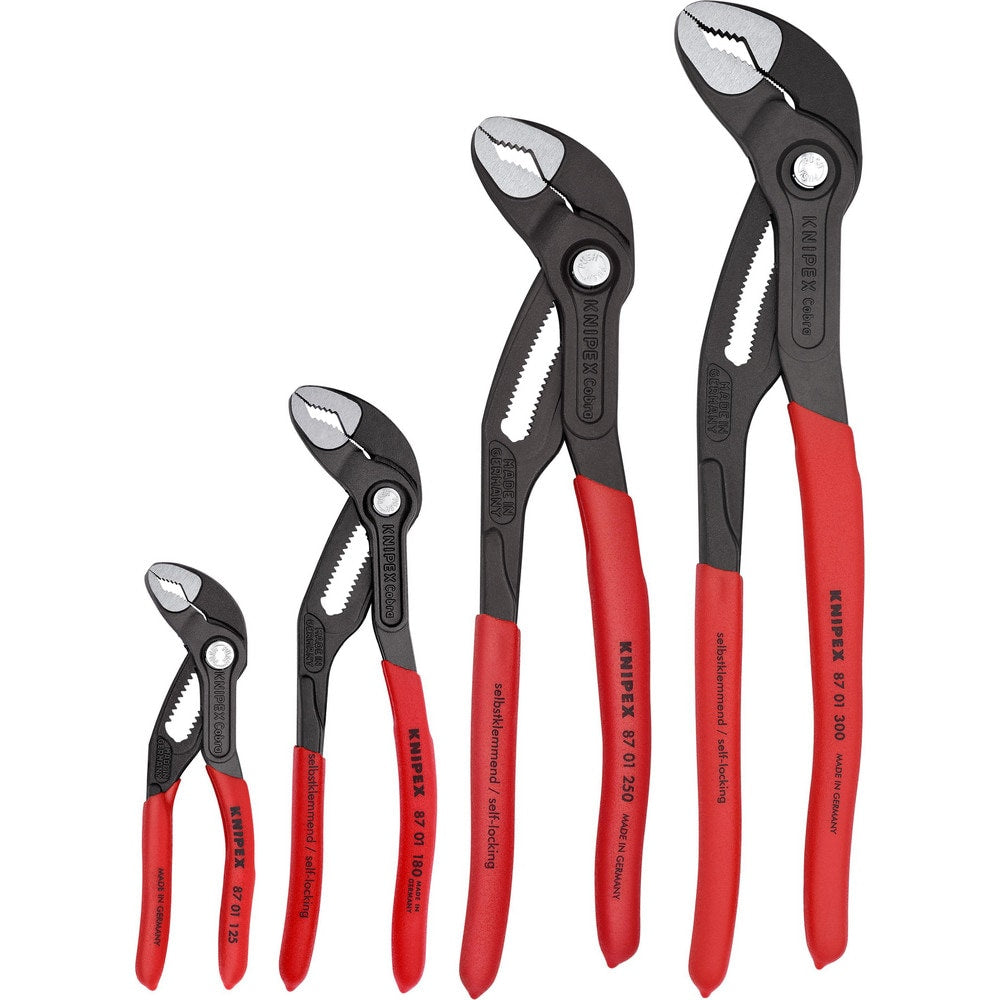 Plier Sets; Plier Type Included: Cobra Water Pump Pliers; Container Type: None; Handle Material: Non-Slip Plastic; Includes: 87 01 180, 87 01 250, 87 01 125, 87 01 300; Insulated: No; Tether Style: Not Tether Capable