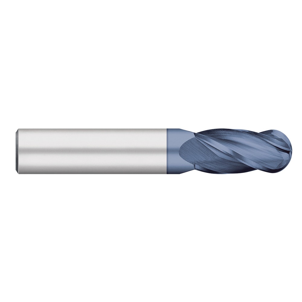 Ball End Mill: 1/4" Dia, 3/4" LOC, 4 Flute, Solid Carbide