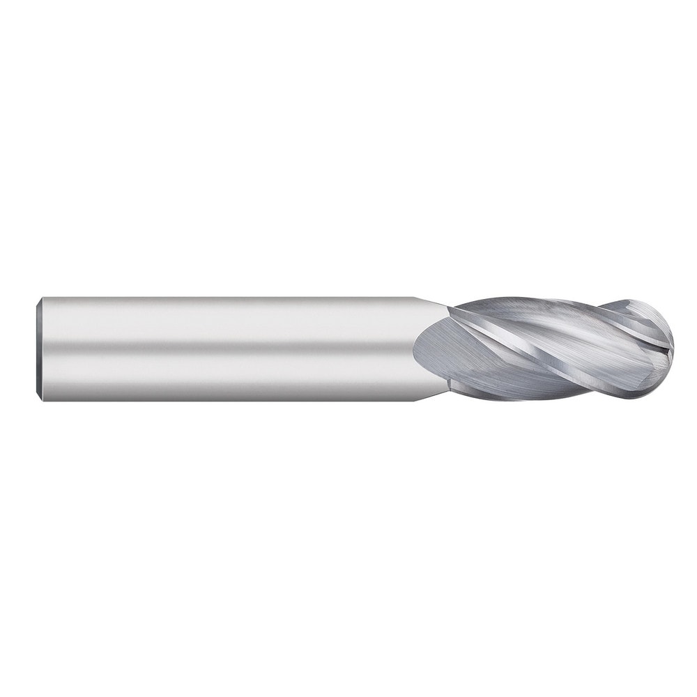 Ball End Mill: 1/4" Dia, 3/4" LOC, 4 Flute, Solid Carbide