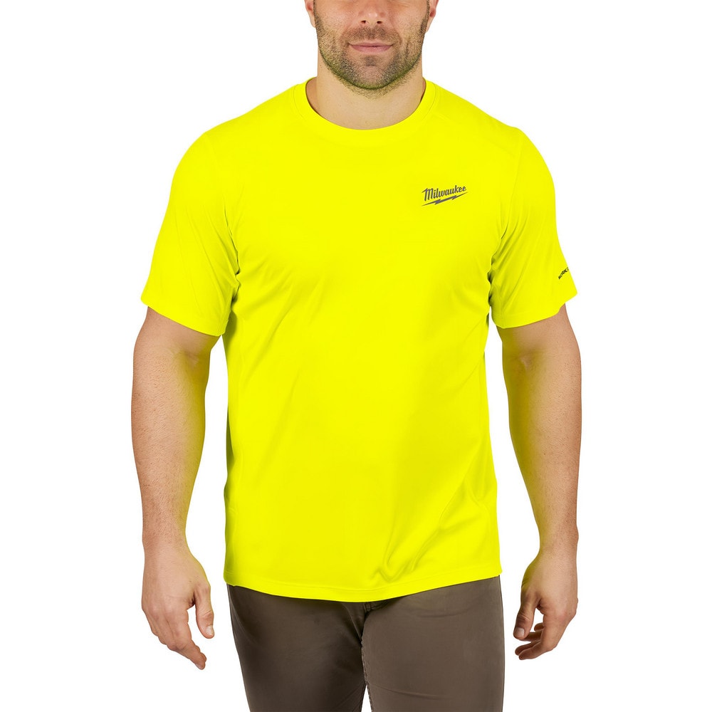 Work Shirt: General Purpose, Small, Polyester, High-Visibility Yellow