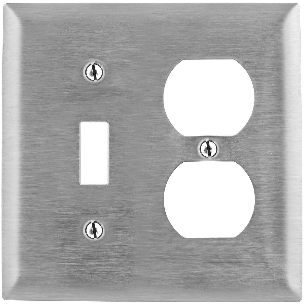 Wall Plates; Wall Plate Type: Sectional Wall Plates; Color: Metallic; Finish: Brushed; Wall Plate Configuration: Switch, Outlet; Material: Stainless Steel; Shape: Rectangle; Wall Plate Size: Standard; Number of Gangs: 2