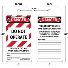 Lockout Tag: Rectangle, 6-1/4" High, Synthetic Paper, "DANGER"