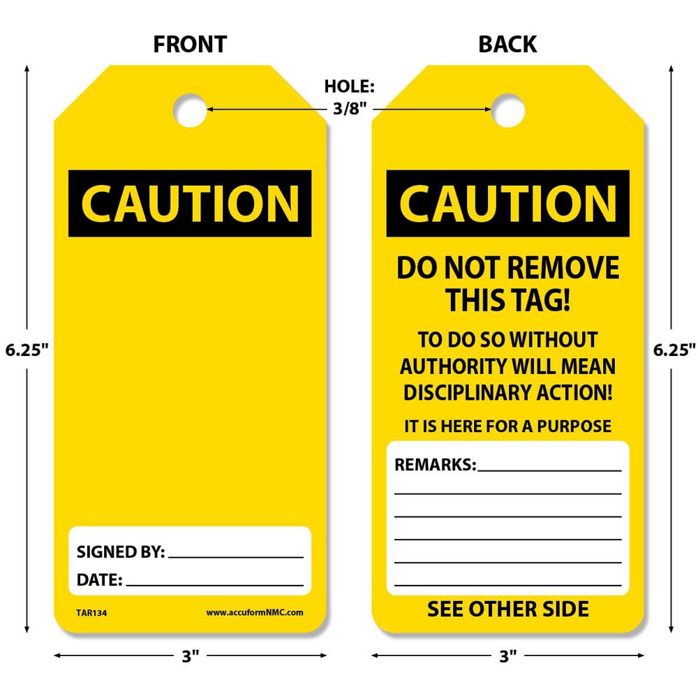 Blank Tag: Rectangle, 6-1/4" High, Synthetic Paper, "CAUTION"