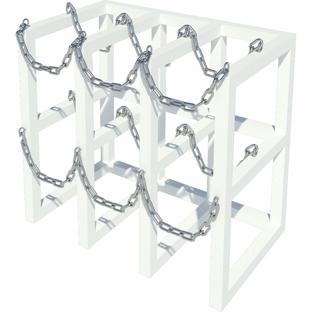 Gas Cylinder Carts, Racks, Stands & Holders; Gas Cylinder Rack Type: Six Cylinder Floor Stand Rack; Fits Cylinder Diameter: 11 in; Number Of Cylinders: 6; Overall Width: 45; Overall Height: 30 in; Material: Steel; Overall Length: 32.00; Cylinder Orientati