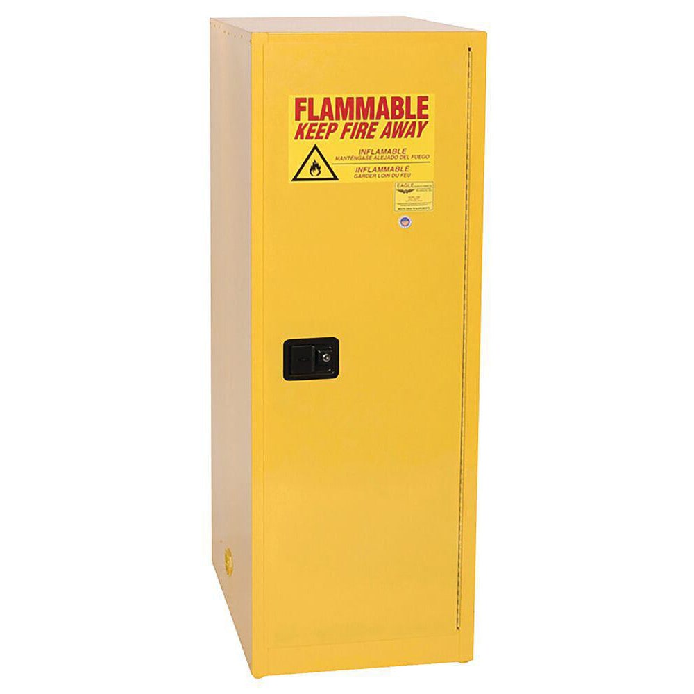 Flammable & Hazardous Storage Cabinets:  48.000 gal Drum, 1.000 Door,  3 Shelf,  Manual Closing,  Yellow