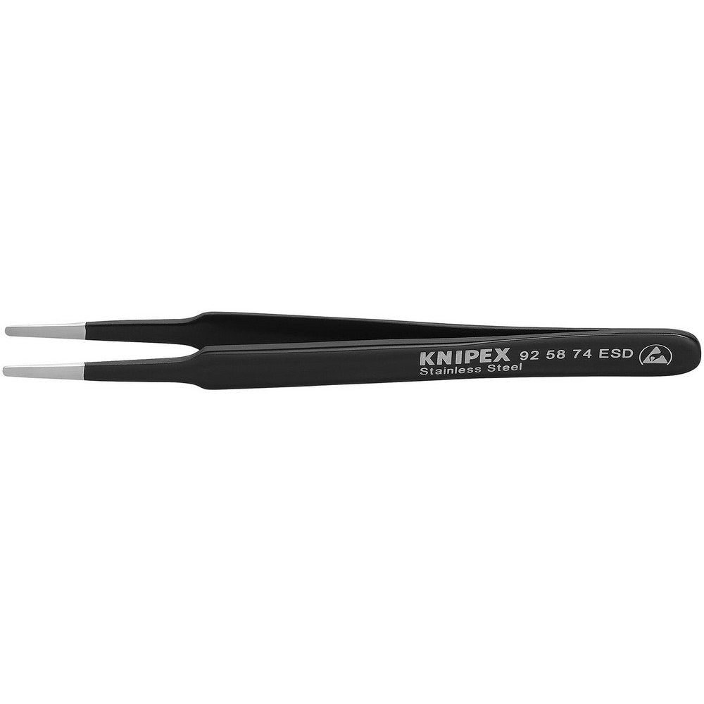 Tweezers; Tweezer Type: ESD Safe; Pattern: Serrated Blunt Tip; Material: Stainless Steel; Tip Type: Blunt; Tip Shape: Pointed; Overall Length (Inch): 4-3/4; Grip Style: Smooth