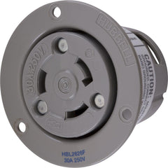 Twist Lock Receptacles; Receptacle Type: Receptacle; Mount Type: Screw; Gender: Female; Material: Nylon; Color: Gray; Flange Style: Flanged; Amperage: 30.0000; Resistance Features: Moisture-Resistant, Heat Resistant