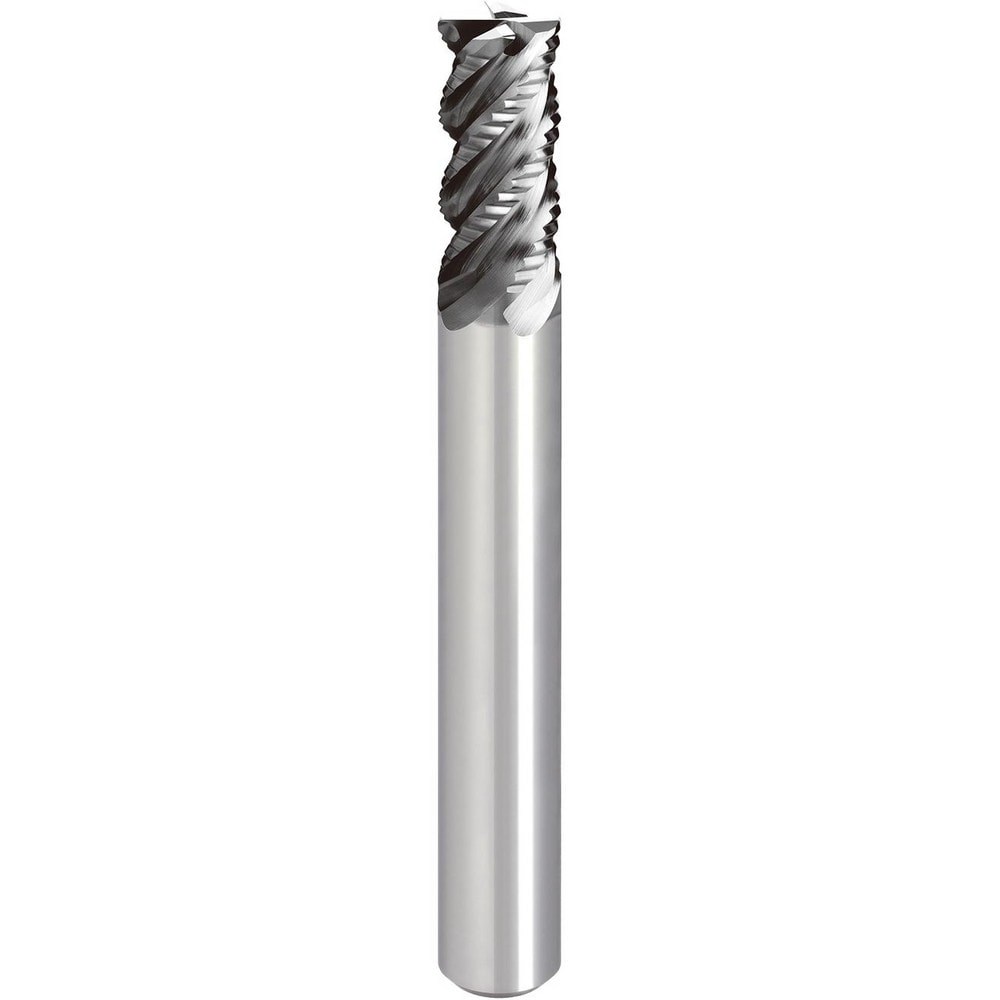 Roughing End Mill: 4.00 mm Dia, 3 Flute, Variable Pitch, 0.20 mm Corner Radius, Single End, Solid Carbide, Chipbreaker