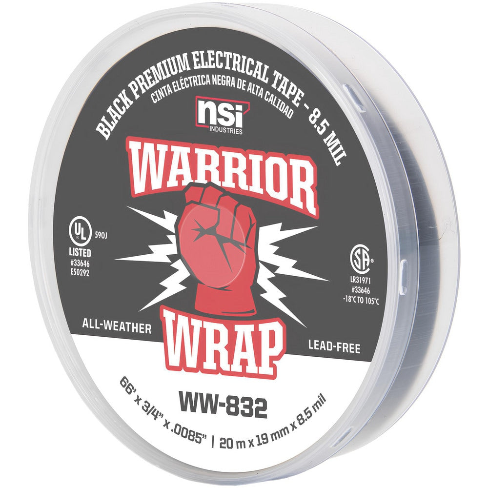 Electrical Tape; Tape Material: Vinyl; Width (Inch): 3/4; Thickness (mil): 8.5000; Color: Black; Series: Heavy-Duty; Series Part Number: WW-832; Adhesive Material: PVC