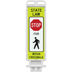 Pedestrian Crossing Sign:  A-Frame, STOP, " STATE LAW STOP FOR PEDESTRIAN WITHIN CROSSWALK"