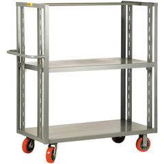 2-Sided Adjustable Shelf Utility Cart: 53-1/2" Long, 30" Wide, Steel, 3600 lb Capacity, Gray