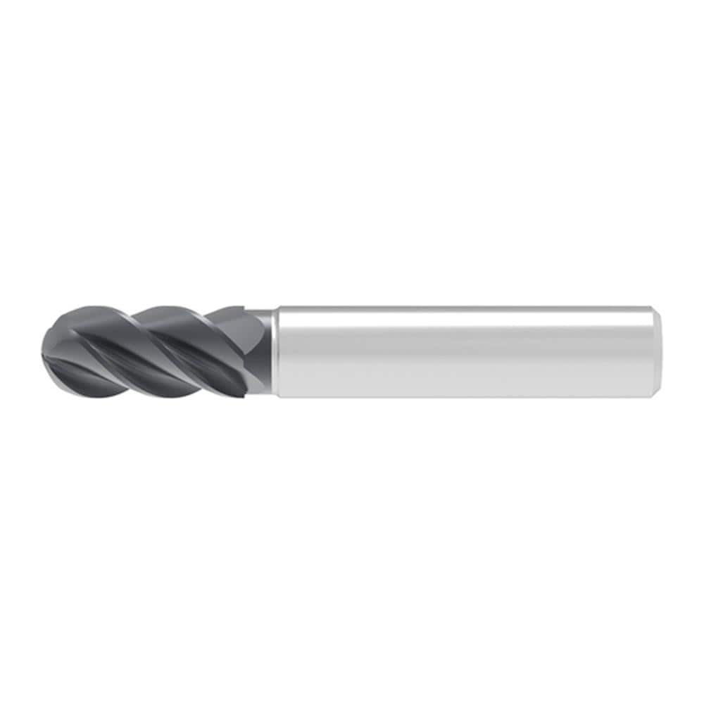 Ball End Mill: 10.00 mm Dia, 15.00 mm LOC, 4 Flute, Solid Carbide