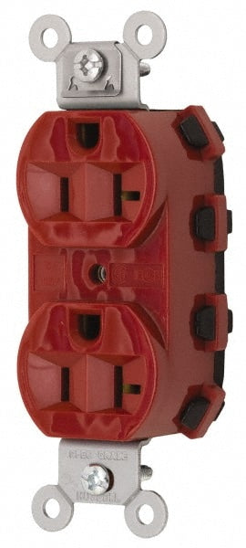 Straight Blade Receptacles; Receptacle Type: Duplex Receptacle; Grade: Specification; Color: Red; Grounding Style: Self-Grounding; Amperage: 20.0000; Voltage: 125V AC; Wiring Method: Wiring Module; Flanged: No