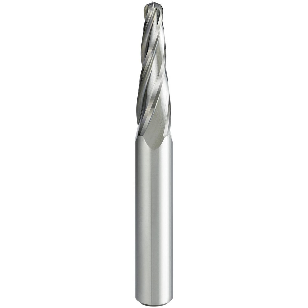 Tapered End Mill: 4 deg Angle per Side, 1.00 mm Small Dia, 20.00 mm LOC, 4 Flute, Ball End