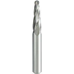 Tapered End Mill: 4 deg Angle per Side, 2.00 mm Small Dia, 20.00 mm LOC, 4 Flute, Ball End