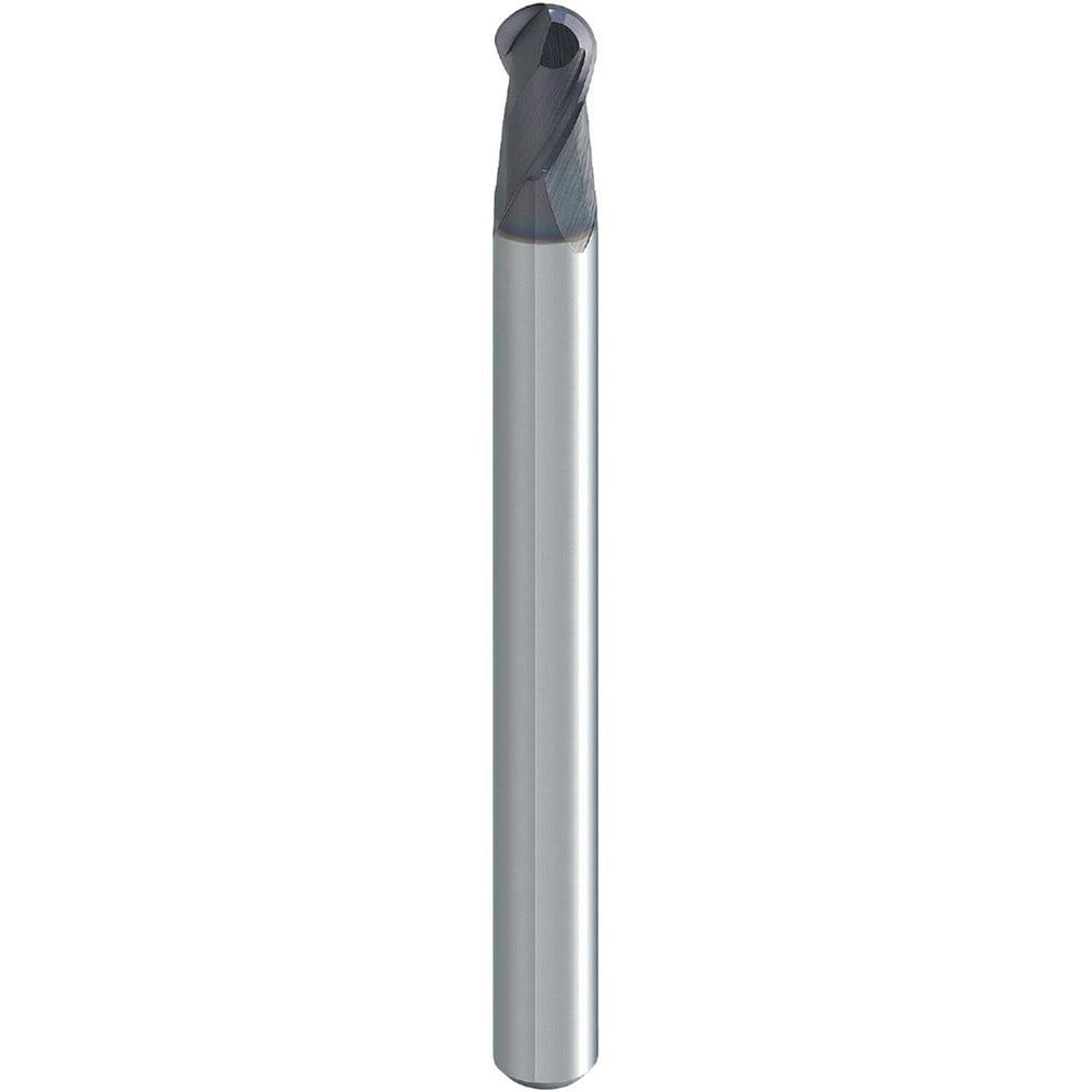 Ball End Mill: 0.50 mm Dia, 0.80 mm LOC, 2 Flute, Solid Carbide