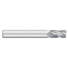 Corner Radius End Mill: 3/16" Dia, 3/4" LOC, 0.0150" Radius, 4 Flute, Solid Carbide