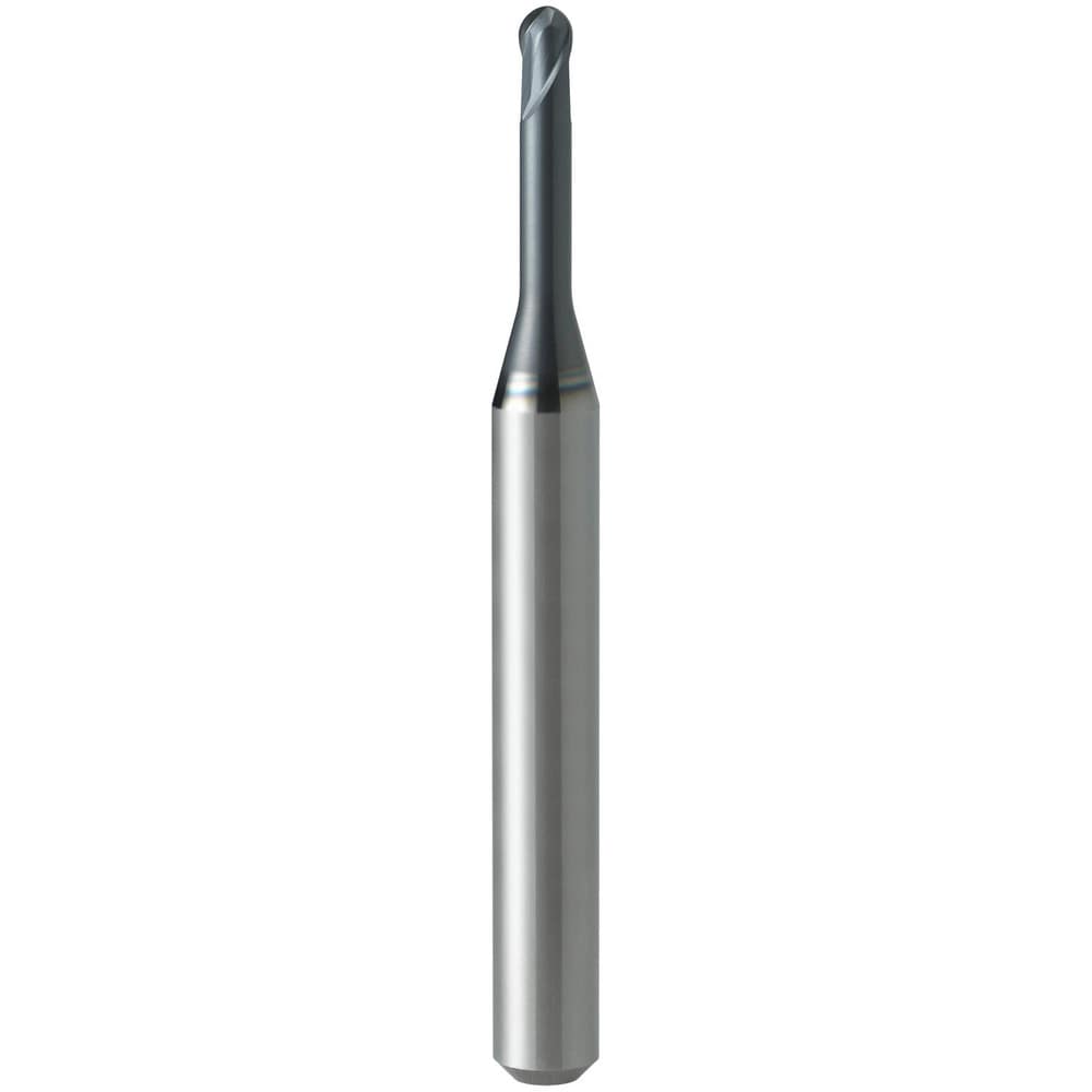 Ball End Mill: 1.50 mm Dia, 1.10 mm LOC, 2 Flute, Solid Carbide