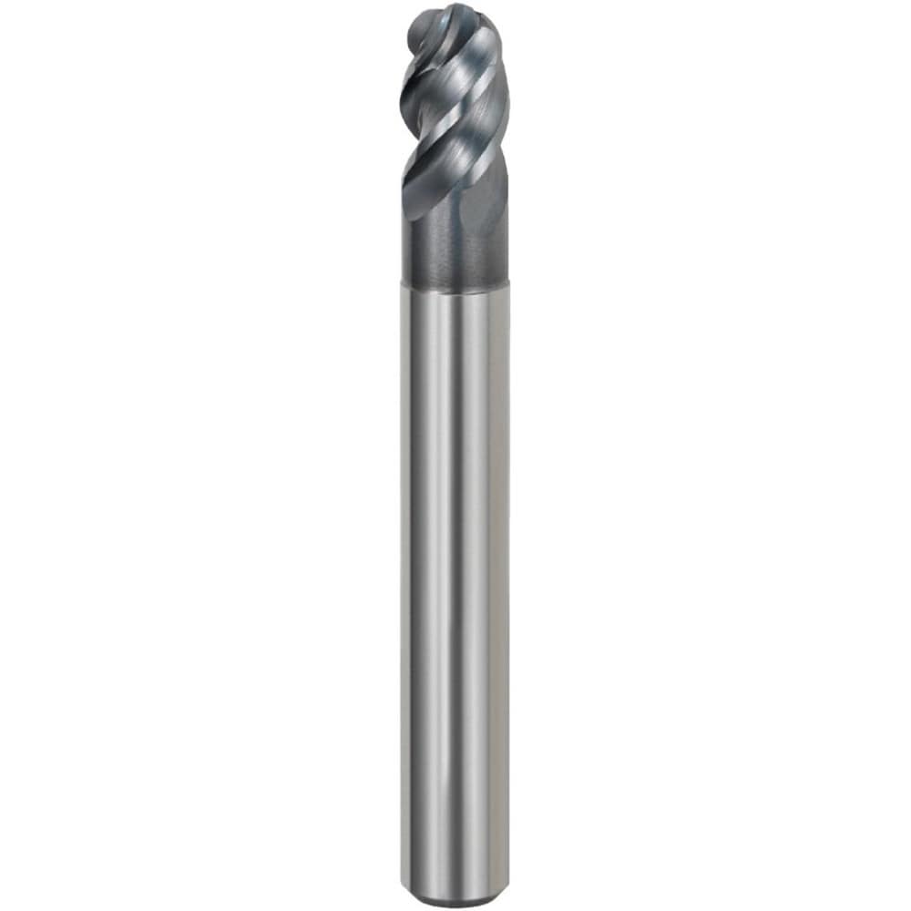 Ball End Mill: 12.00 mm Dia, 18.00 mm LOC, 4 Flute, Solid Carbide