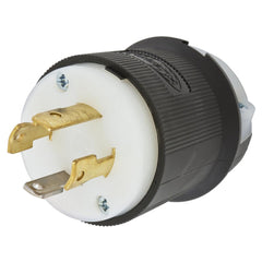 Locking Devices, Twist-Lock, Industrial, Male Insulgrip Plug, 30A 125/250V, 3-Pole 4-Wire Grounding, L14-30P, Spring Terminal, Black and White Nylon.